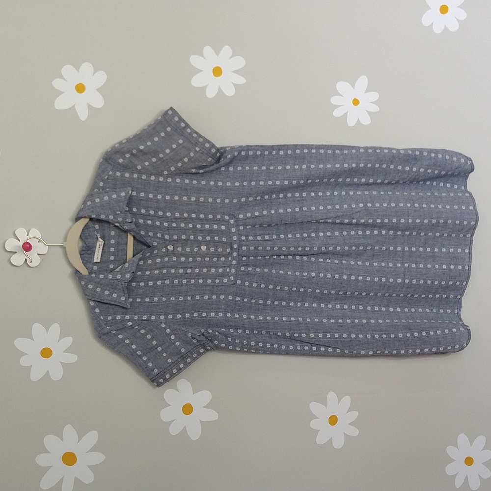 Rag & Bone Blue Chambray White Embroidered Collared Short Sleeves Shirt Dress